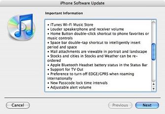 iPhone firmware software update 1.1.1