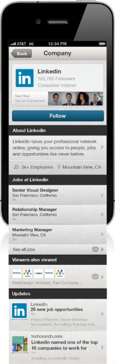 LinkedIn iPhone Companies Screen