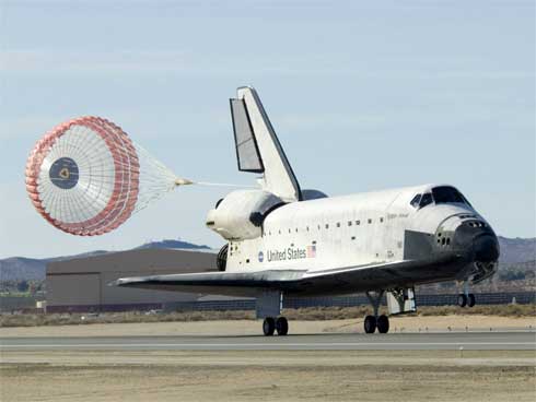 Space Shuttle Endeavour With Chute Deployed